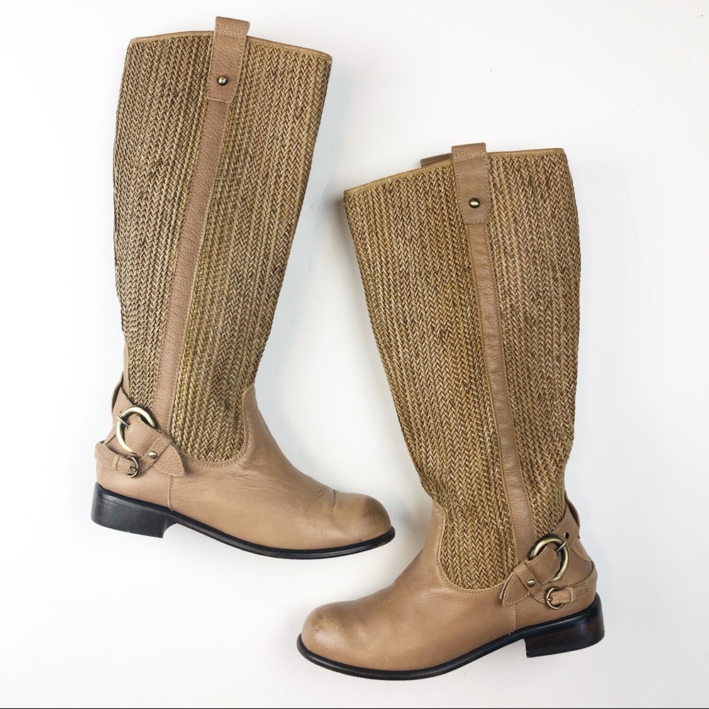 Anthropologie tall leather tan boots woven 9
